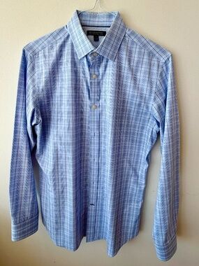 Banana Republic Slim-fit Wrinkle Resistant Button Down Sz M Blue w/ Purple Plaid